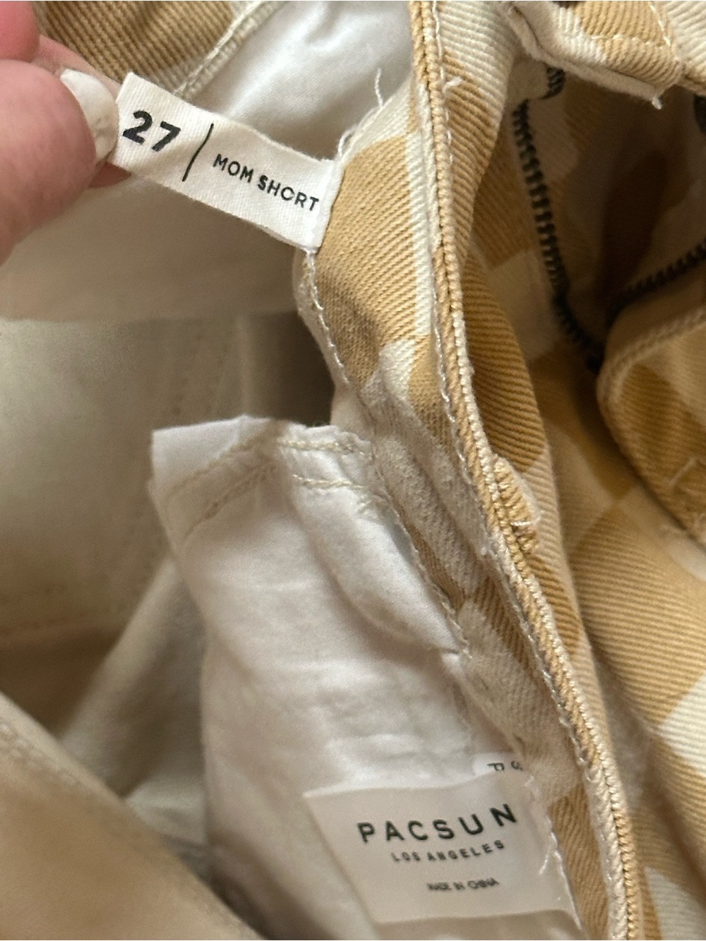 PacSun Tan and Cream Checkerboard High-Rise Jean Shorts - Picture 4 of 5